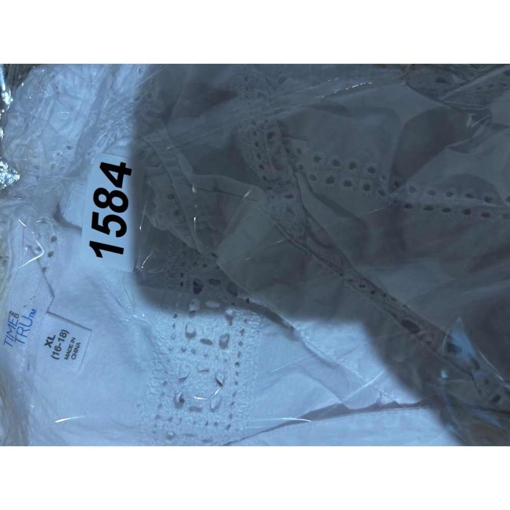 Cotton White Eyelet Lace v-neck peasant tunic top XL 16-18 cottagecore boho - Picture 10 of 10